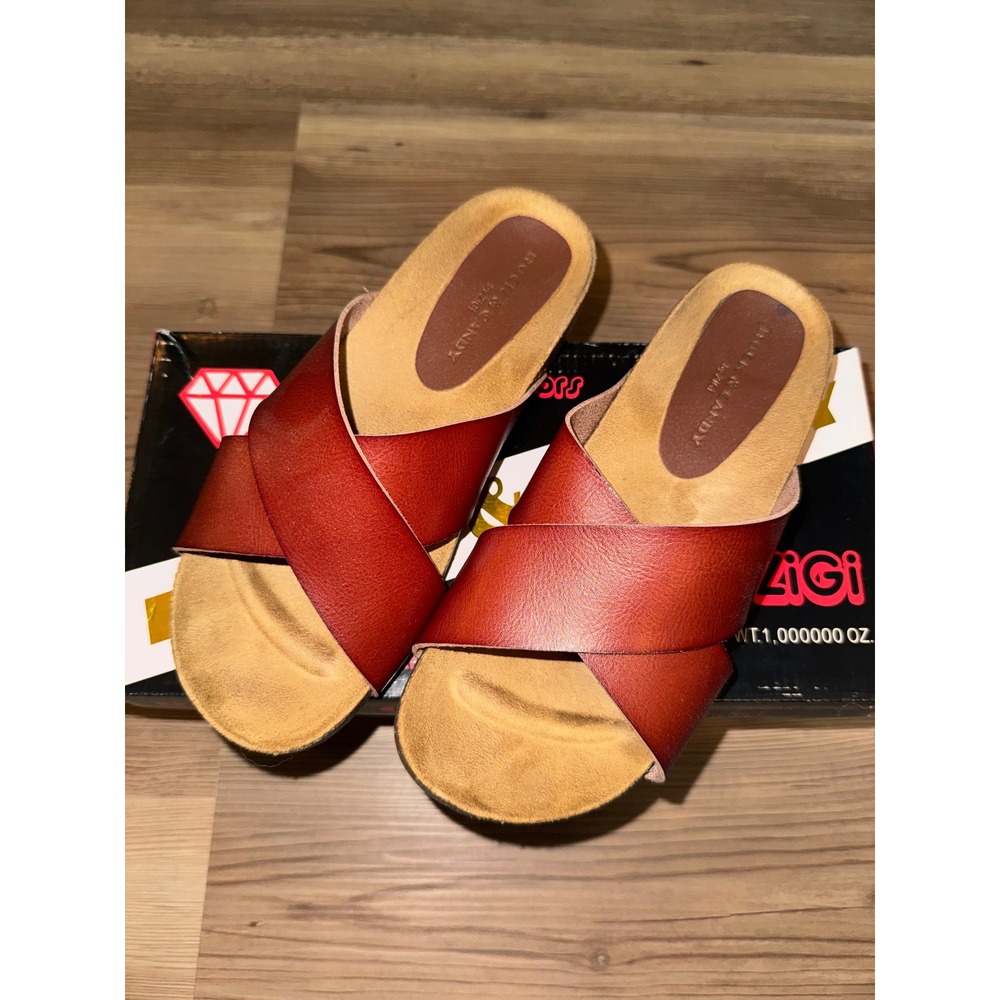 Rock & Candy by Zigi Caragan Cognac Brown Crisscross Slide Sandals Womens 6 M